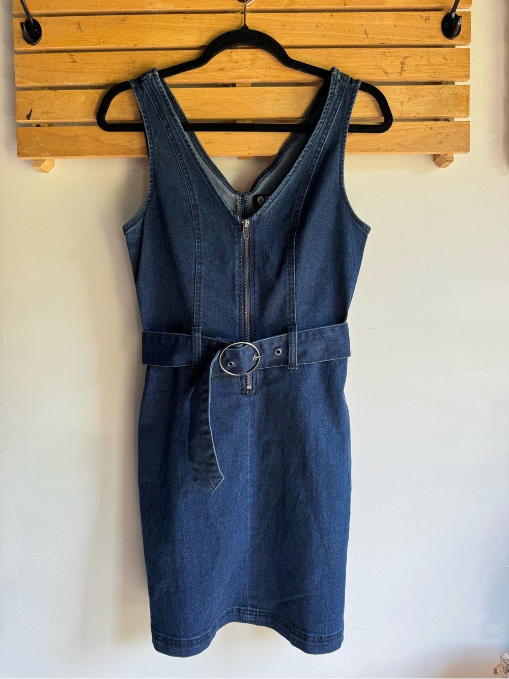 NWT Rewash Sleeveless Dark Blue Denim Belted Mini Dress - Picture 2 of 9